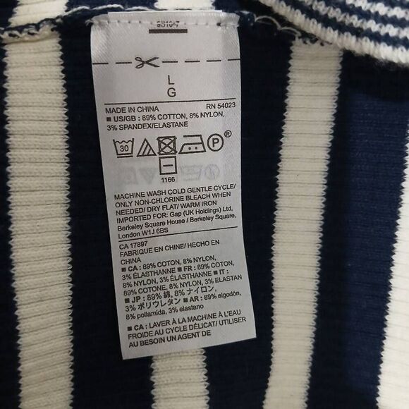 Gap womens large classic stripe turtleneck sweater blue white cotton nylon - Picture 7 of 7